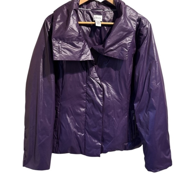 Chicos puffer jacket coat filled size 2 like new zip & snap closure purple sz 12 - Picture 1 of 5
